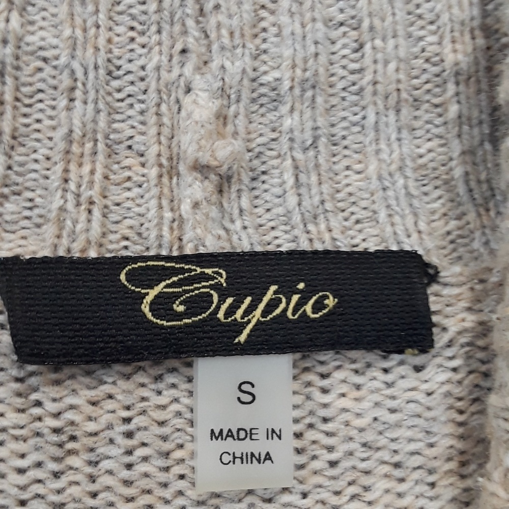 CUPIO Tan Knit Angled Front Zip Up Wool Sweater - Picture 4 of 8